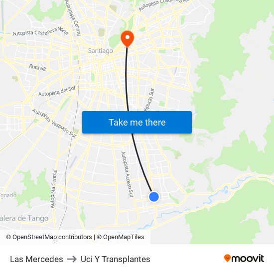 Las Mercedes to Uci Y Transplantes map