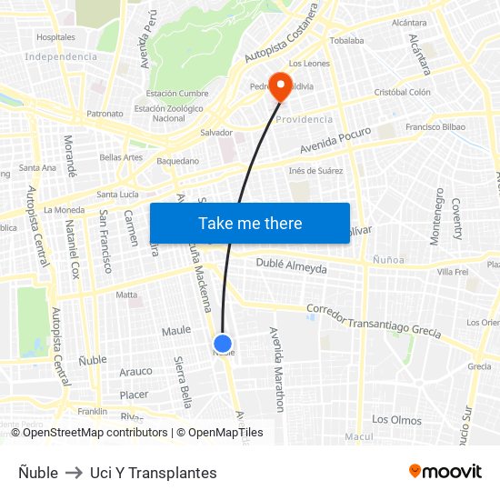 Ñuble to Uci Y Transplantes map