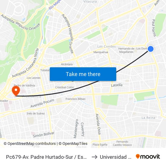 Pc679-Av. Padre Hurtado-Sur / Esq. Patagonia to Universidad Mayor map