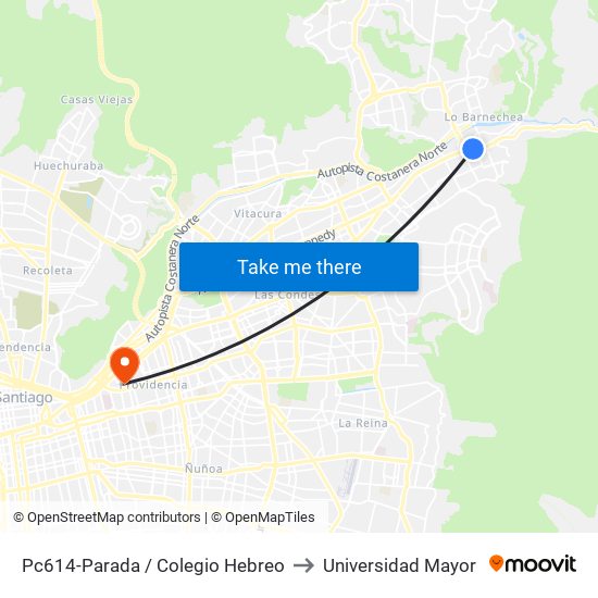 Pc614-Parada / Colegio Hebreo to Universidad Mayor map