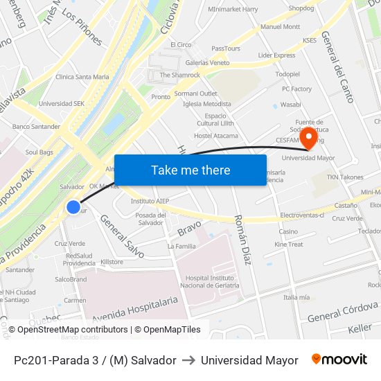 Pc201-Parada 3 / (M) Salvador to Universidad Mayor map