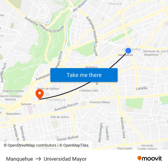 Manquehue to Universidad Mayor map