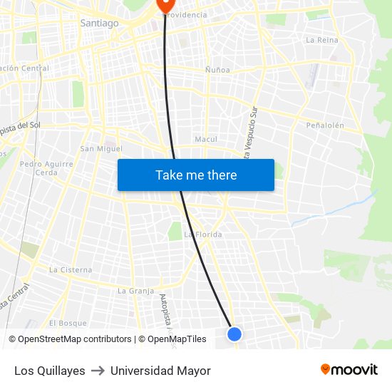 Los Quillayes to Universidad Mayor map