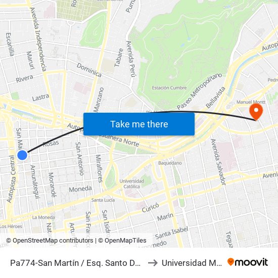 Pa774-San Martín / Esq. Santo Domingo to Universidad Mayor map