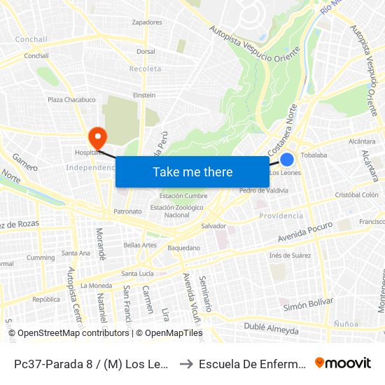 Pc37-Parada 8 / (M) Los Leones to Escuela De Enfermería map