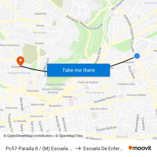 Pc57-Parada 8 / (M) Escuela Militar to Escuela De Enfermería map
