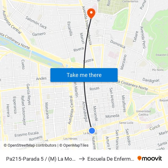 Pa215-Parada 5 / (M) La Moneda to Escuela De Enfermería map