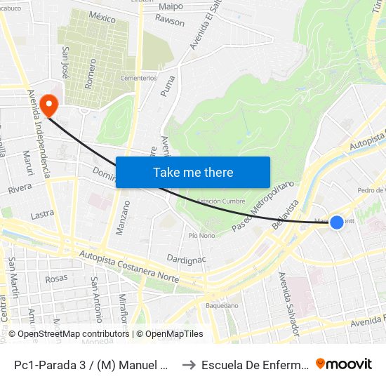 Pc1-Parada 3 / (M) Manuel Montt to Escuela De Enfermería map