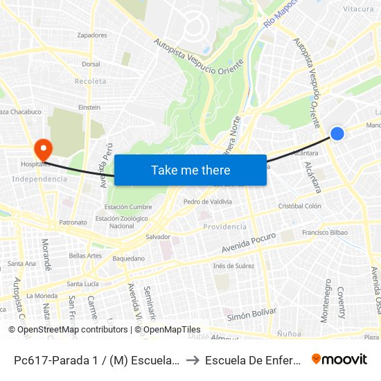 Pc617-Parada 1 / (M) Escuela Militar to Escuela De Enfermería map