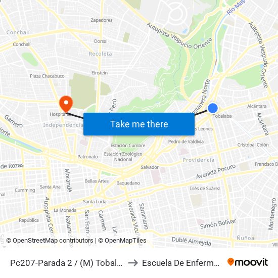 Pc207-Parada 2 / (M) Tobalaba to Escuela De Enfermería map