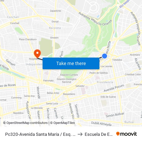 Pc320-Avenida Santa María / Esq. Puente Los Leones to Escuela De Enfermería map