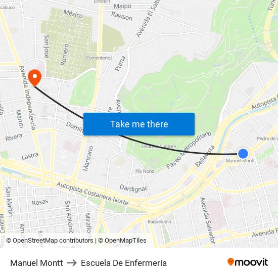 Manuel Montt to Escuela De Enfermería map