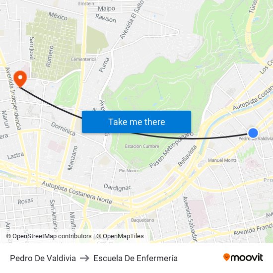 Pedro De Valdivia to Escuela De Enfermería map