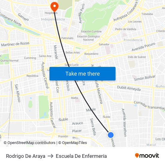 Rodrigo De Araya to Escuela De Enfermería map