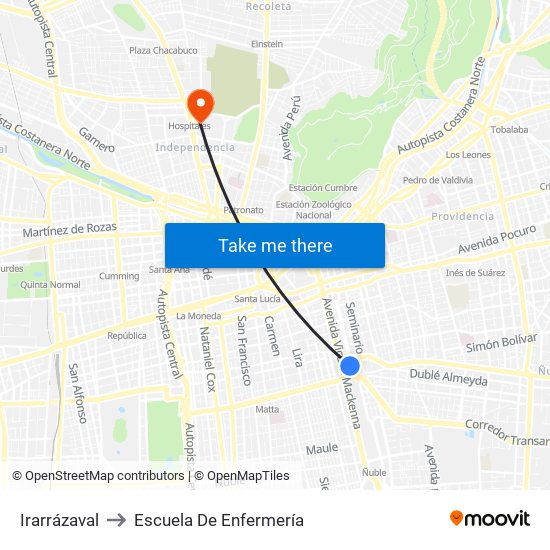 Irarrázaval to Escuela De Enfermería map