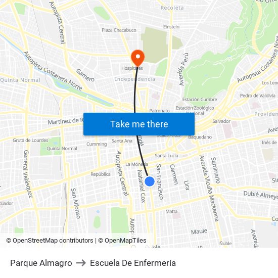 Parque Almagro to Escuela De Enfermería map