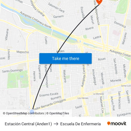 Estación Central (Anden1) to Escuela De Enfermería map