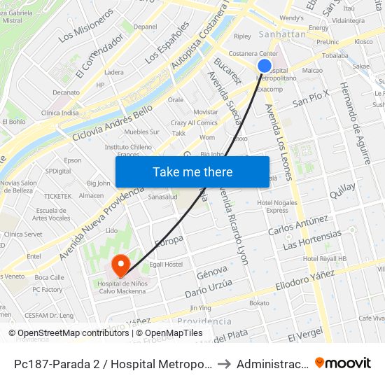 Pc187-Parada 2 / Hospital Metropolitano to Administración map