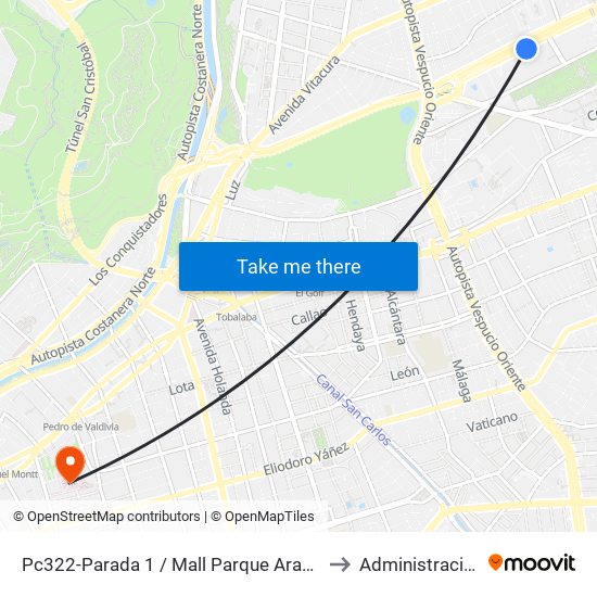 Pc322-Parada 1 / Mall Parque Arauco to Administración map