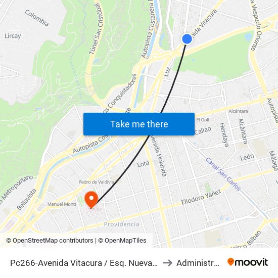 Pc266-Avenida Vitacura / Esq. Nueva Costanera to Administración map