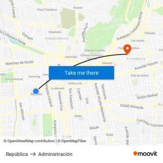 República to Administración map