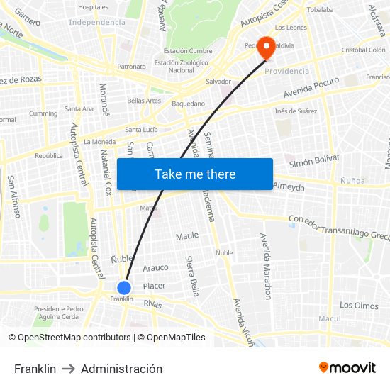 Franklin to Administración map