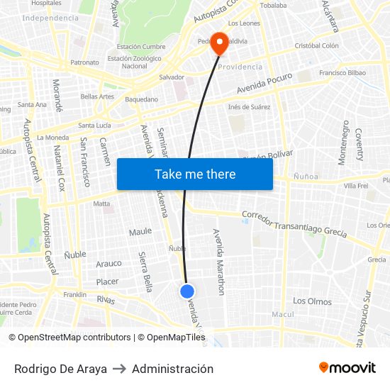 Rodrigo De Araya to Administración map