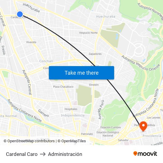 Cardenal Caro to Administración map