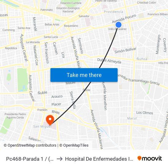 Pc468-Parada 1 / (M) Inés De Suarez to Hospital De Enfermedades Infecciosas Lucio Córdova map