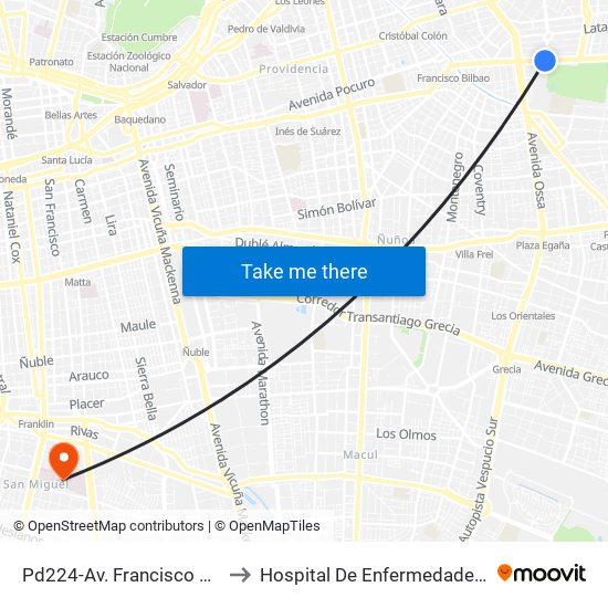 Pd224-Av. Francisco Bilbao / Esq. Av. S. Elcano to Hospital De Enfermedades Infecciosas Lucio Córdova map