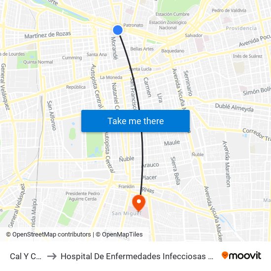 Cal Y Canto to Hospital De Enfermedades Infecciosas Lucio Córdova map