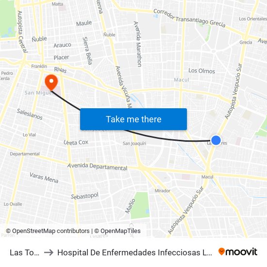 Las Torres to Hospital De Enfermedades Infecciosas Lucio Córdova map