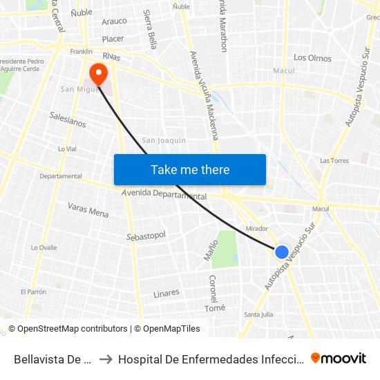 Bellavista De La Florida to Hospital De Enfermedades Infecciosas Lucio Córdova map