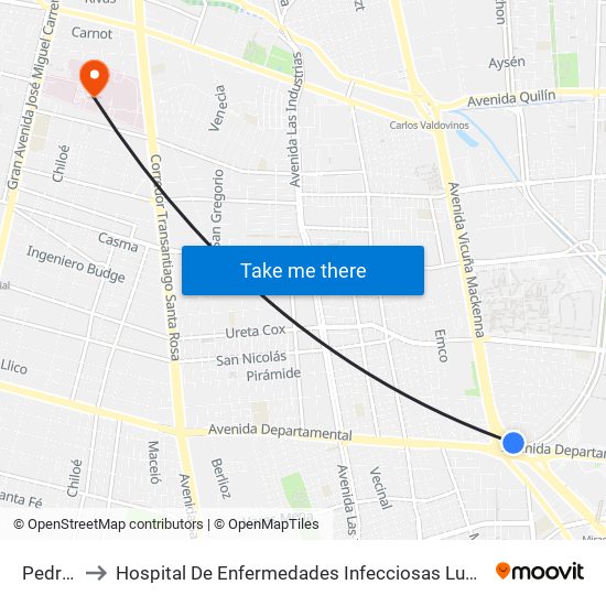 Pedrero to Hospital De Enfermedades Infecciosas Lucio Córdova map