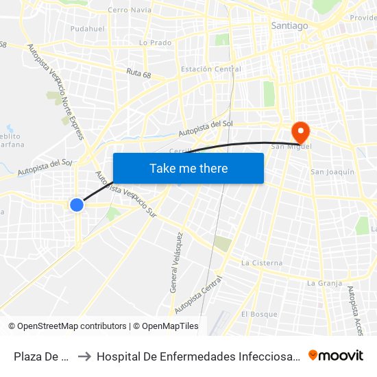 Plaza De Maipú to Hospital De Enfermedades Infecciosas Lucio Córdova map