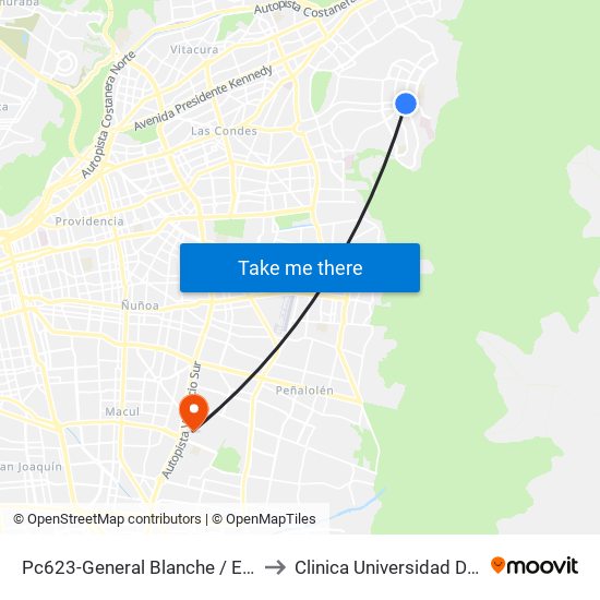 Pc623-General Blanche / Esq. Sn. C. De Apoquindo to Clinica Universidad De Chile Paseo Quilin map
