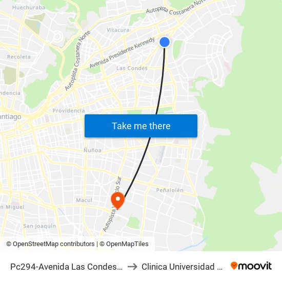 Pc294-Avenida Las Condes / Esq. Av. Padre H. Central to Clinica Universidad De Chile Paseo Quilin map