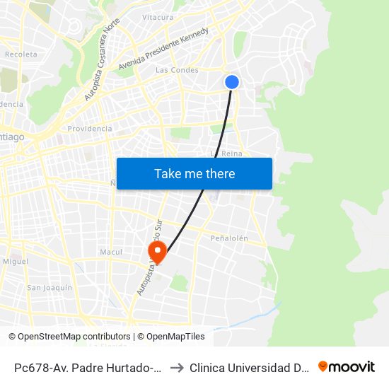 Pc678-Av. Padre Hurtado-Sur / Esq. Río Guadiana to Clinica Universidad De Chile Paseo Quilin map