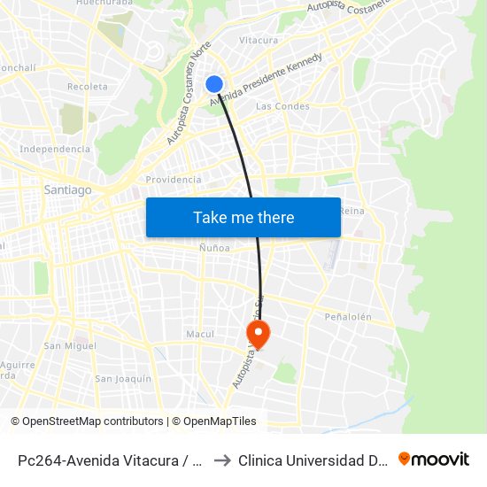Pc264-Avenida Vitacura / Esq. Alonso De Córdova to Clinica Universidad De Chile Paseo Quilin map