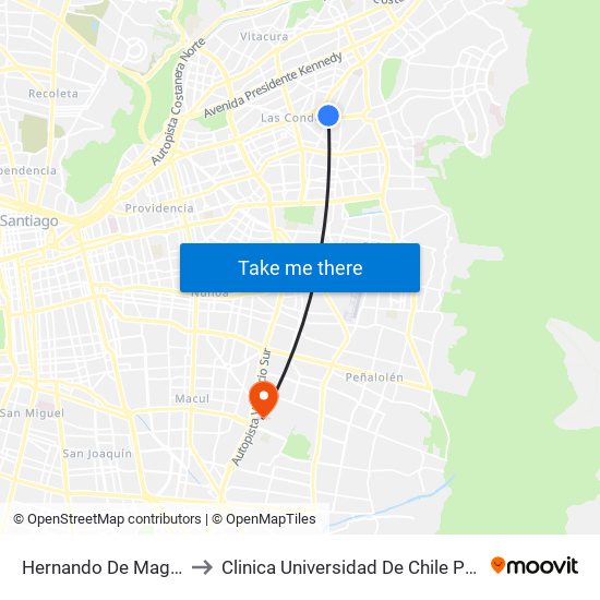 Hernando De Magallanes to Clinica Universidad De Chile Paseo Quilin map