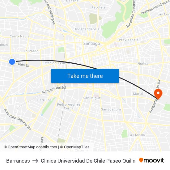 Barrancas to Clinica Universidad De Chile Paseo Quilin map