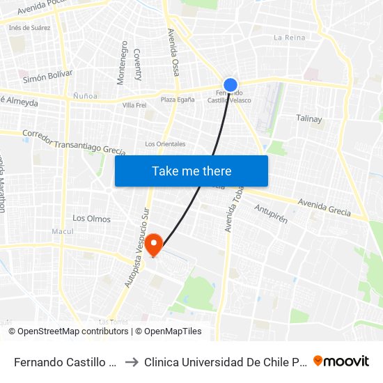 Fernando Castillo Velasco to Clinica Universidad De Chile Paseo Quilin map