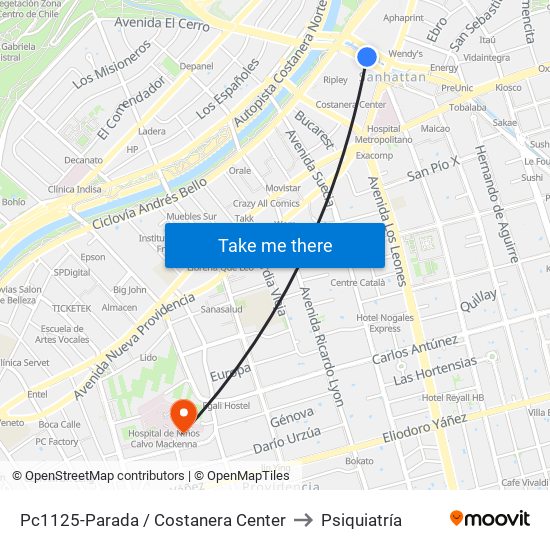 Pc1125-Parada / Costanera Center to Psiquiatría map