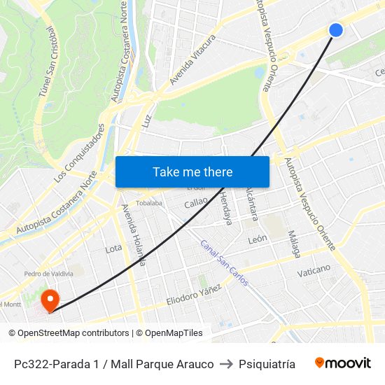 Pc322-Parada 1 / Mall Parque Arauco to Psiquiatría map