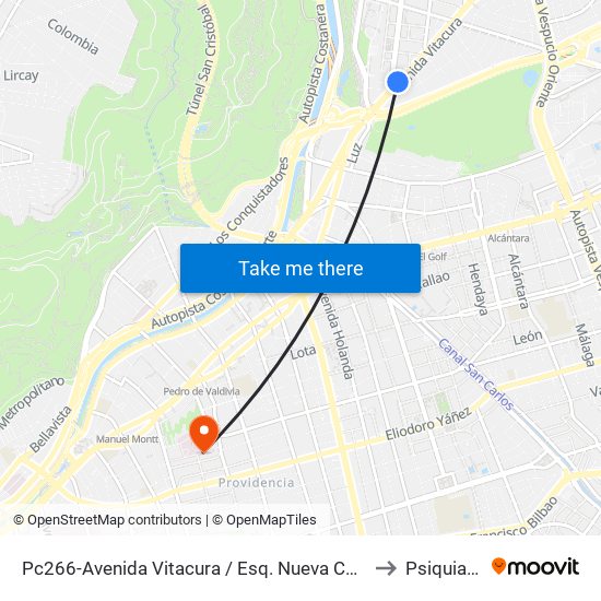 Pc266-Avenida Vitacura / Esq. Nueva Costanera to Psiquiatría map