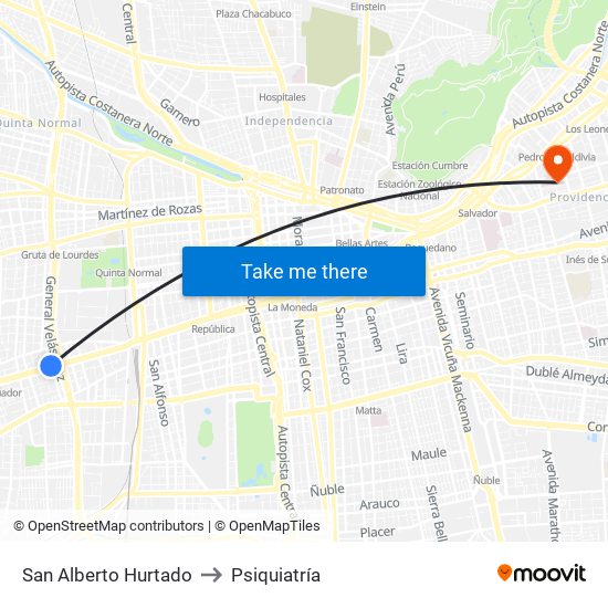 San Alberto Hurtado to Psiquiatría map