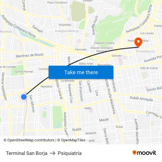 Terminal San Borja to Psiquiatría map