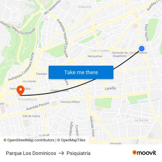 Parque Los Dominicos to Psiquiatría map
