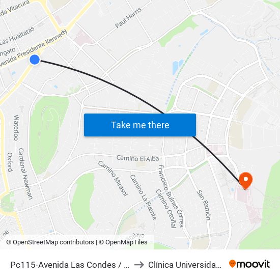 Pc115-Avenida Las Condes / Esq. Psje. Las Condes to Clínica Universidad de Los Andes map