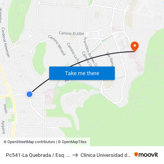 Pc541-La Quebrada / Esq. Av. Paul Harris to Clínica Universidad de Los Andes map